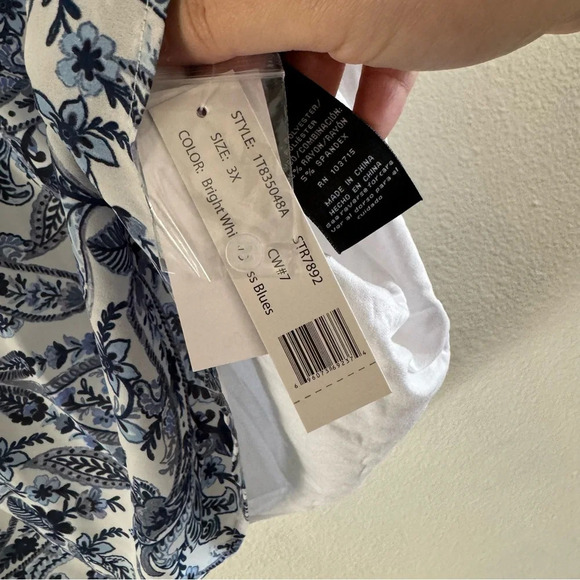 Zac & Rachel Boho Blue Floral Paisley Top Relaxed Fit Plus 3X #1835048A NEW - Picture 7 of 12